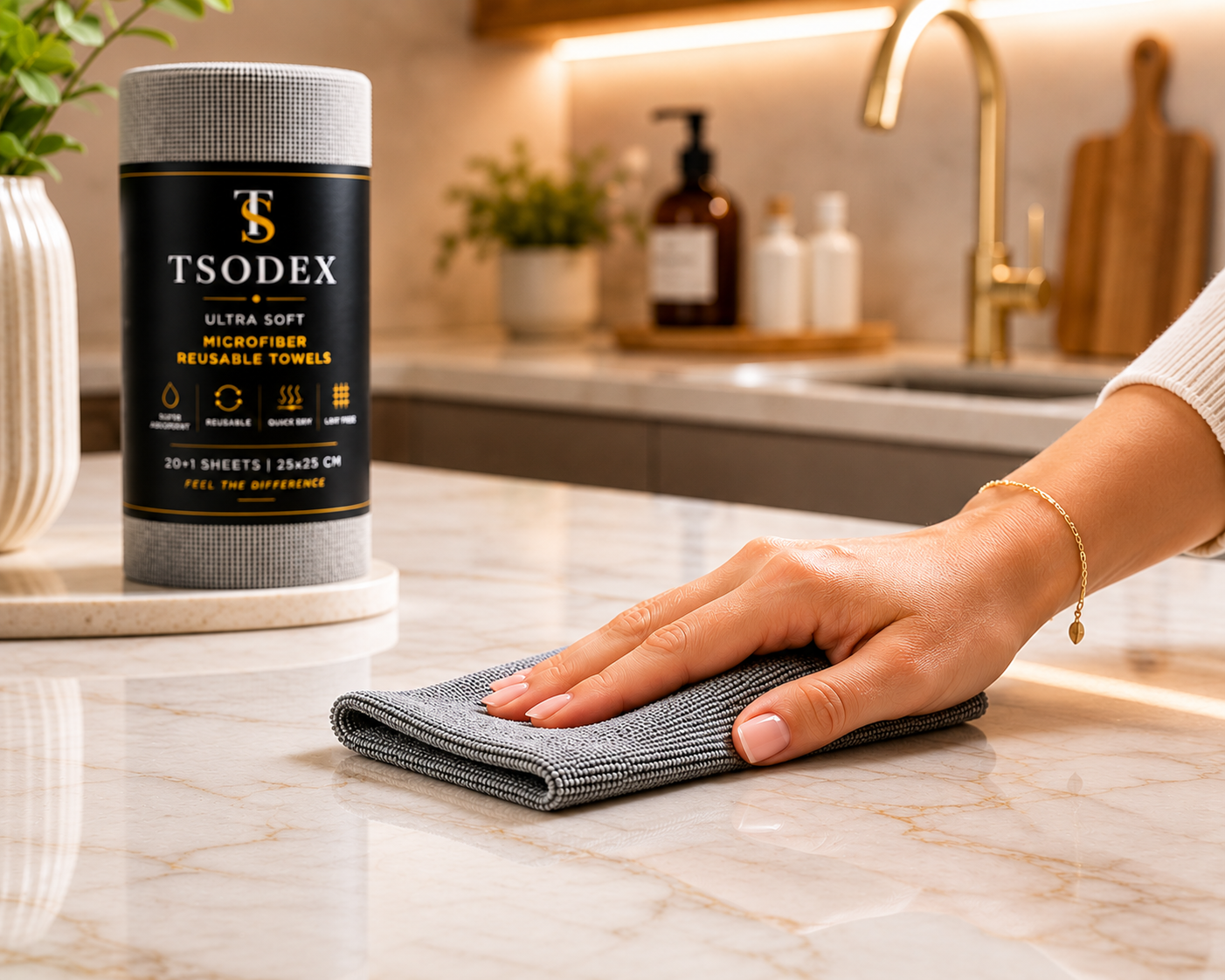 TSODEX Microfiber Kitchen Cleaning Cloth Roll (20+1) Reusable Towels |Ultra Absorbent & Lint-Free Cleaning |Eco-Friendly