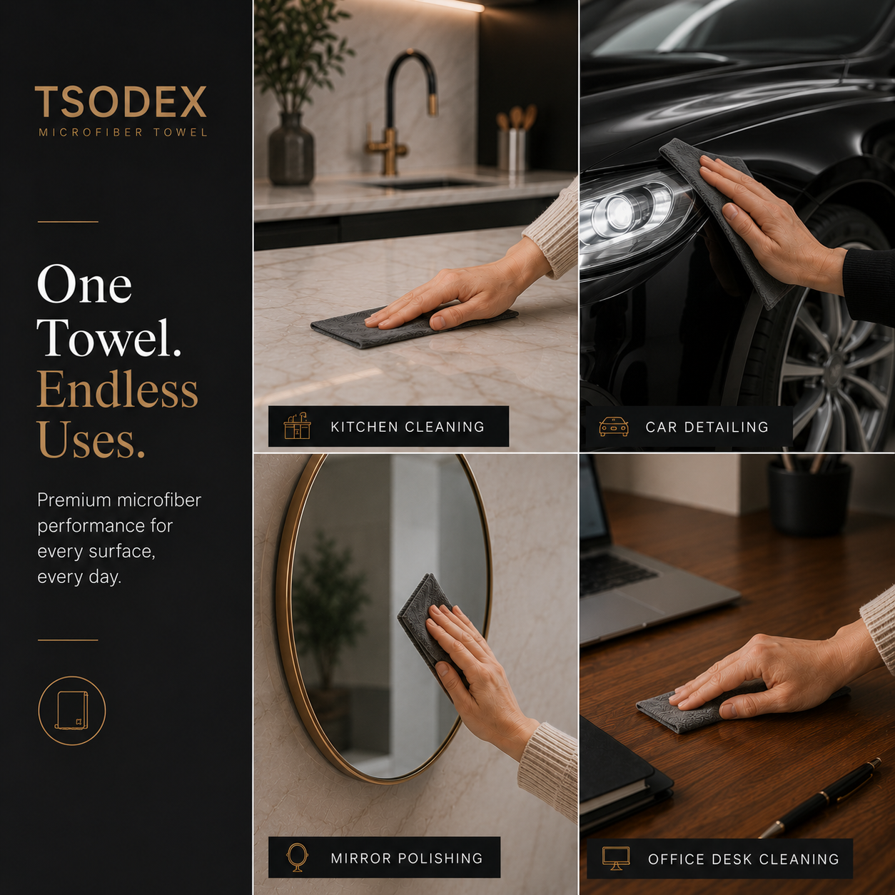 TSODEX Microfiber Kitchen Cleaning Cloth Roll (20+1) Reusable Towels |Ultra Absorbent & Lint-Free Cleaning |Eco-Friendly