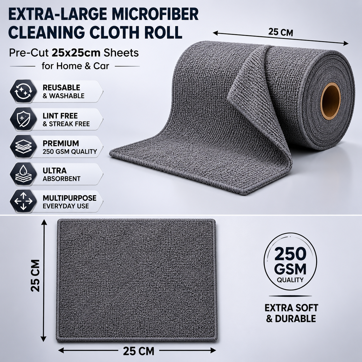 TSODEX Microfiber Kitchen Cleaning Cloth Roll (20+1) Reusable Towels |Ultra Absorbent & Lint-Free Cleaning |Eco-Friendly