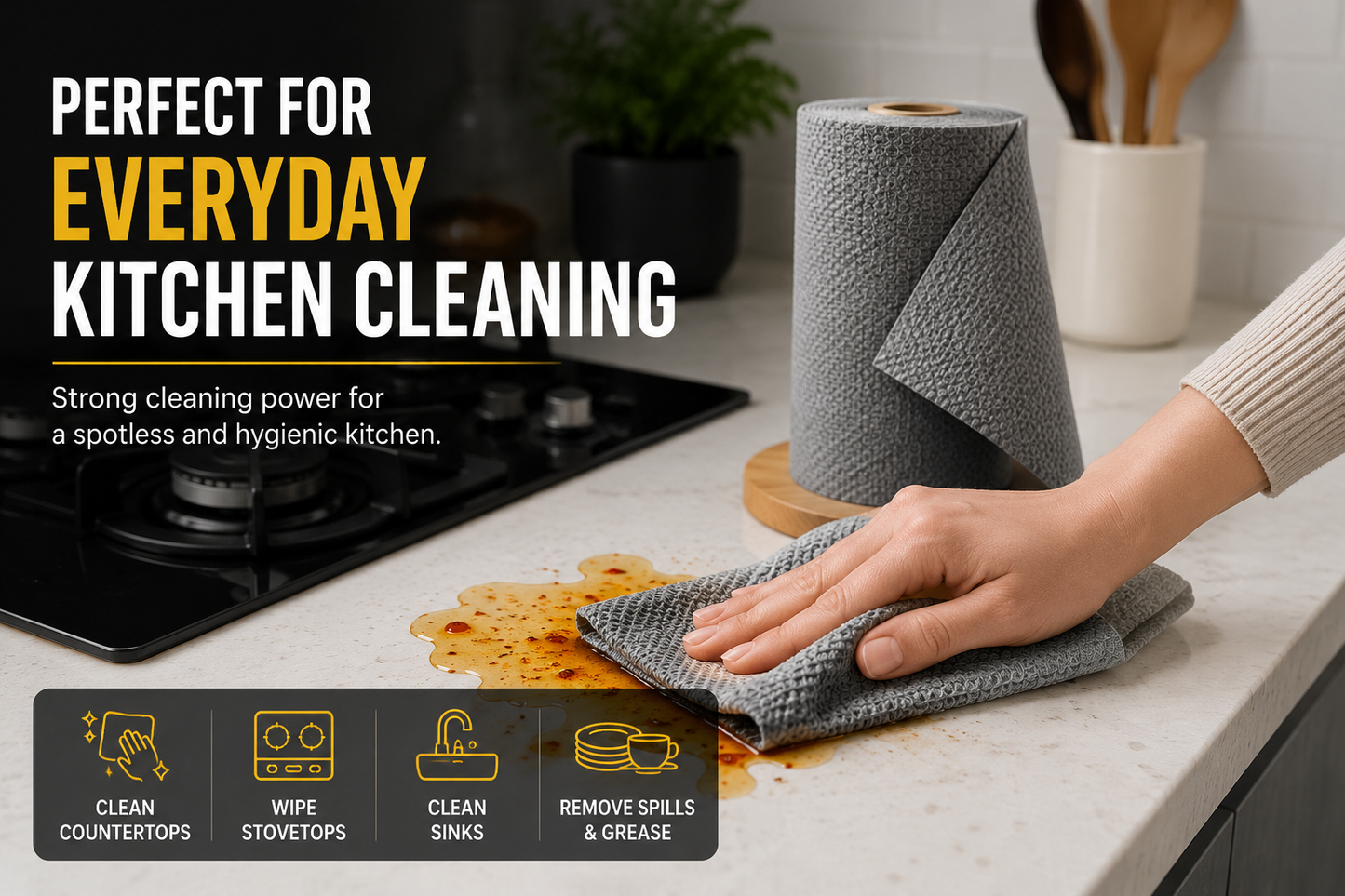 TSODEX Microfiber Kitchen Cleaning Cloth Roll (20+1) Reusable Towels |Ultra Absorbent & Lint-Free Cleaning |Eco-Friendly