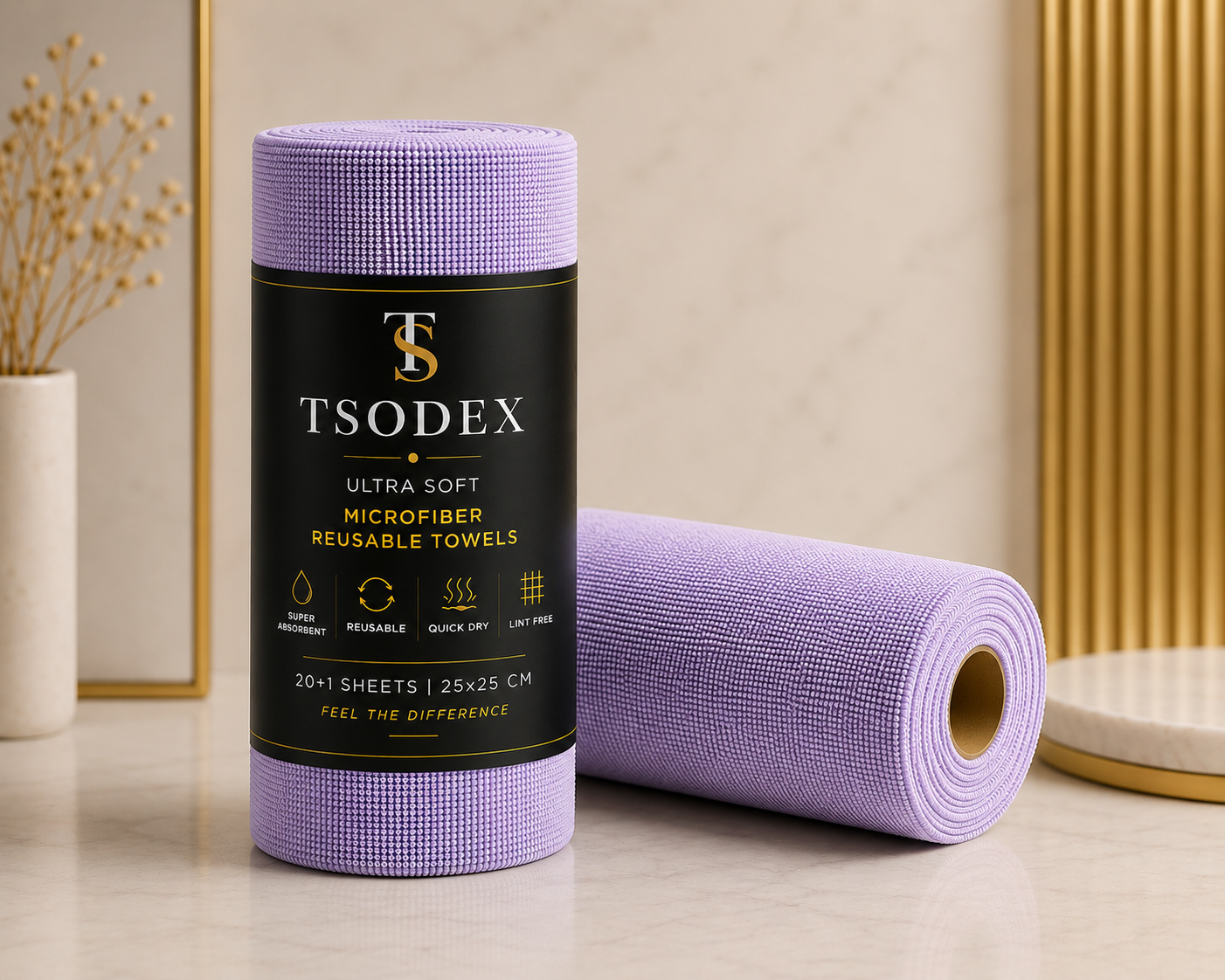 TSODEX Microfiber Kitchen Cleaning Cloth Roll (20+1) Reusable Towels |Ultra Absorbent & Lint-Free Cleaning |Eco-Friendly