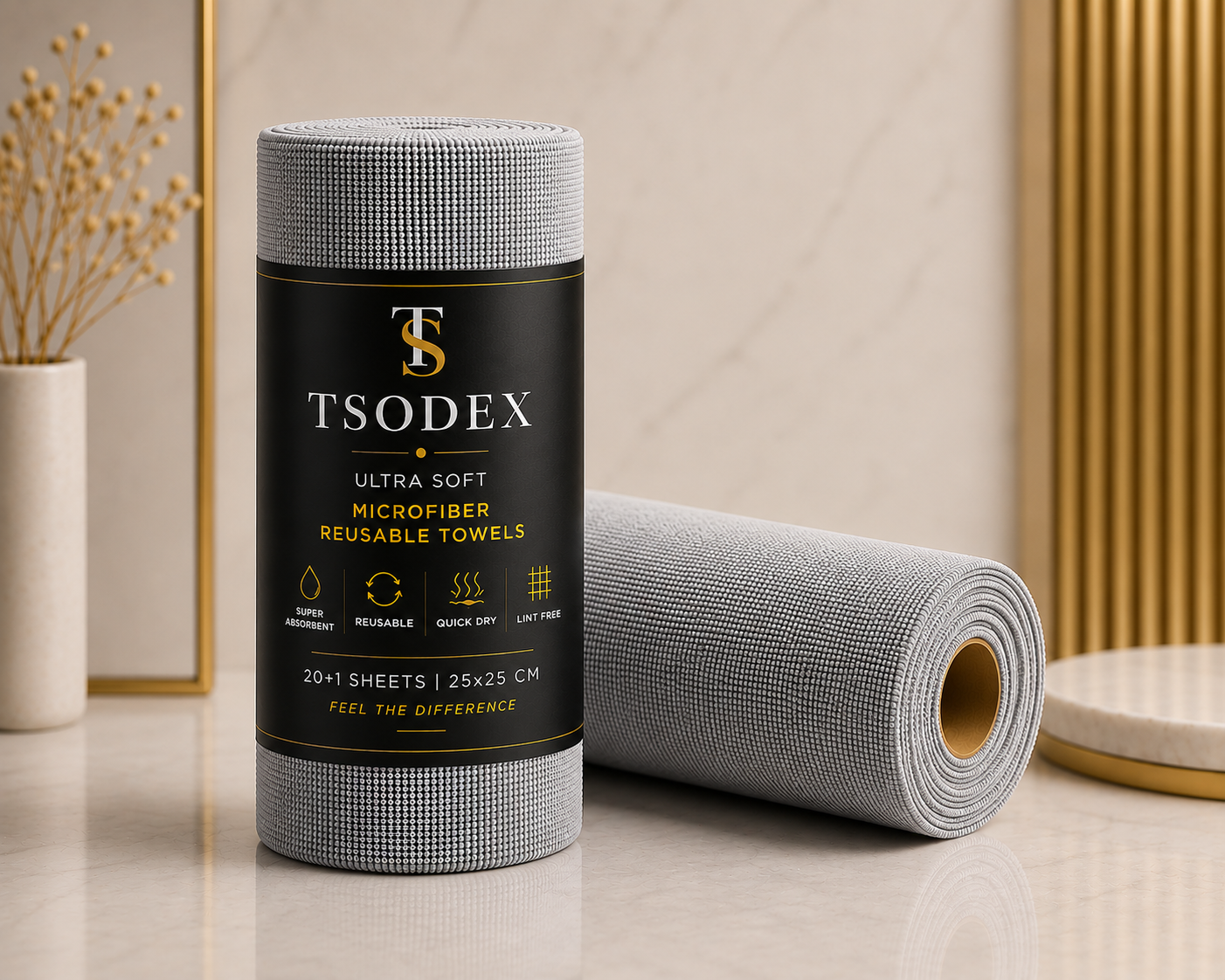 TSODEX Microfiber Cleaning Cloth Roll | 21 Reusable Sheets | Kitchen & Car Cleaning