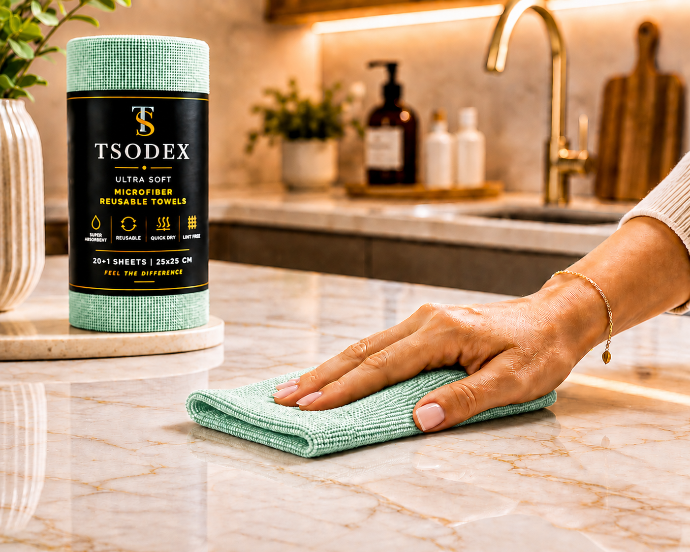 TSODEX Microfiber Cleaning Cloth Roll | 21 Reusable Sheets | Kitchen & Car Cleaning