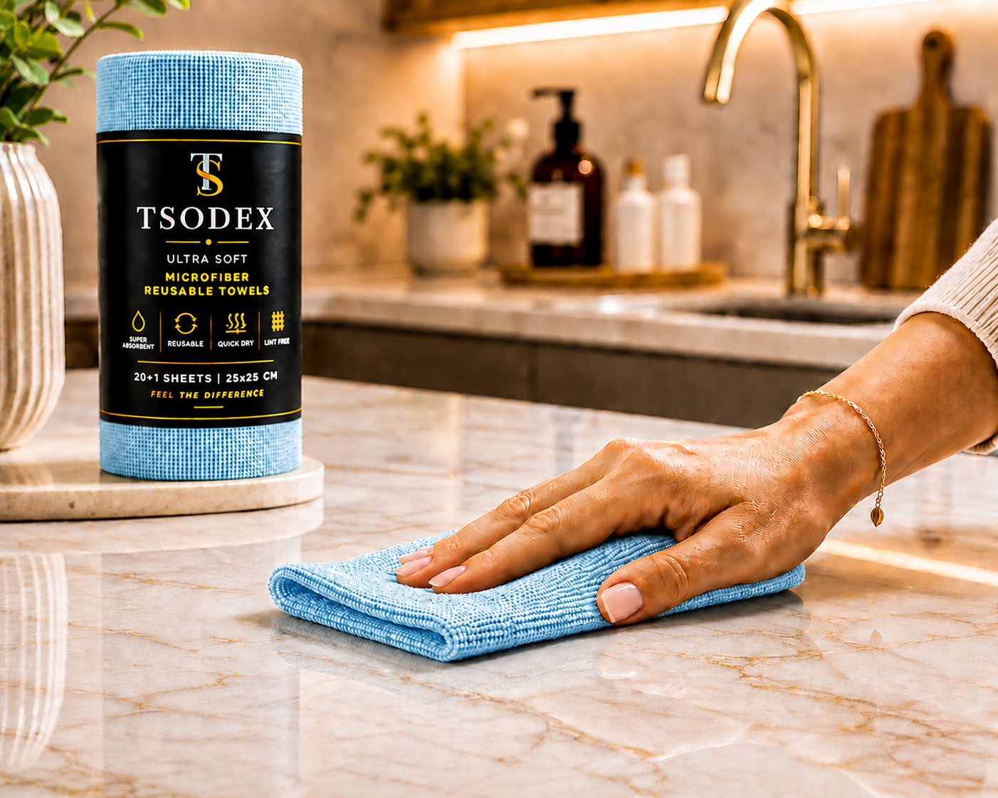 TSODEX Microfiber Kitchen Cleaning Cloth Roll (20+1) Reusable Towels |Ultra Absorbent & Lint-Free Cleaning |Eco-Friendly