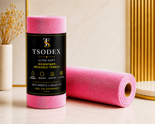 TSODEX Microfiber Kitchen Cleaning Cloth Roll (20+1) Reusable Towels |Ultra Absorbent & Lint-Free Cleaning |Eco-Friendly